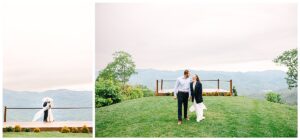 Couple stands together to pose for their couples portraits at a unique wedding venue in North Carolina