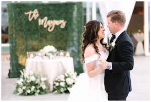 Bride and groom share a dance outdoors at Vanlandingham Estate, Charlotte, NC.