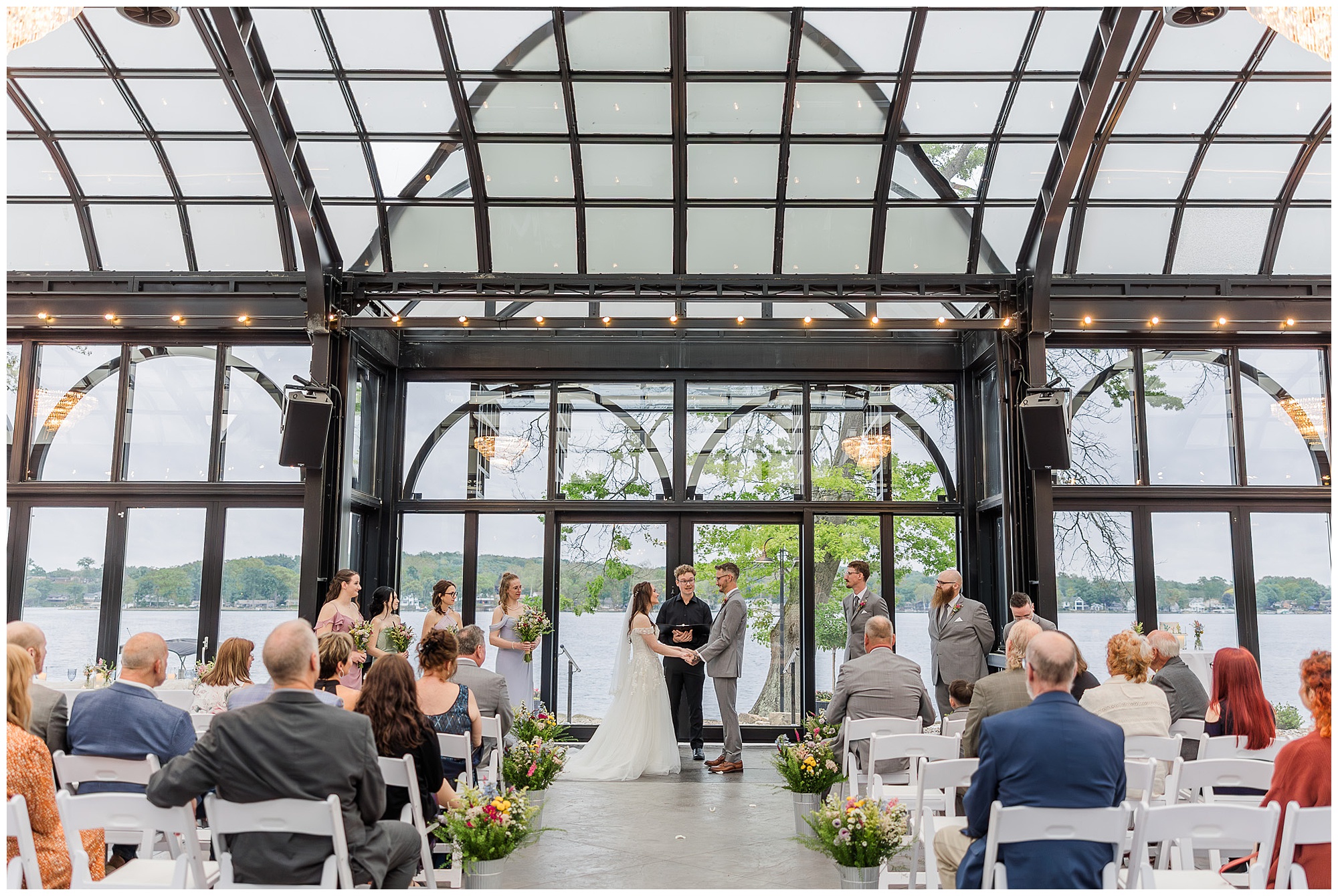 Observatory wedding ceremony with guests Turkey Lake Tudor House Mason's CoveNew Franklin Ohio