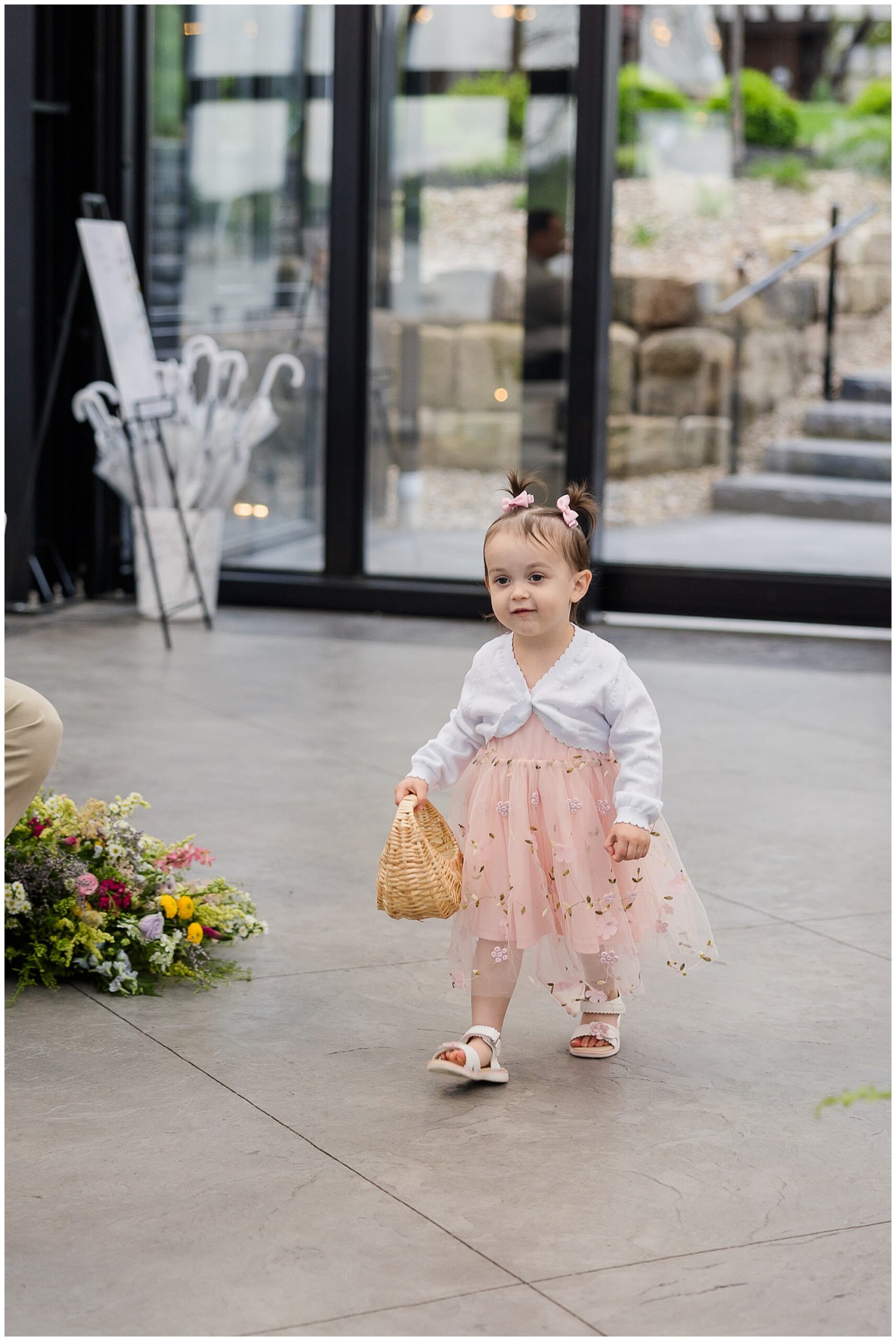 flower girl walking down aisle Tudor House at Mason's Cove New Franklin Ohio